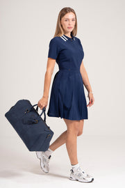 EGL Women's Golf Dress - Navy Blue with White Stripe Collar - Athletic Fit