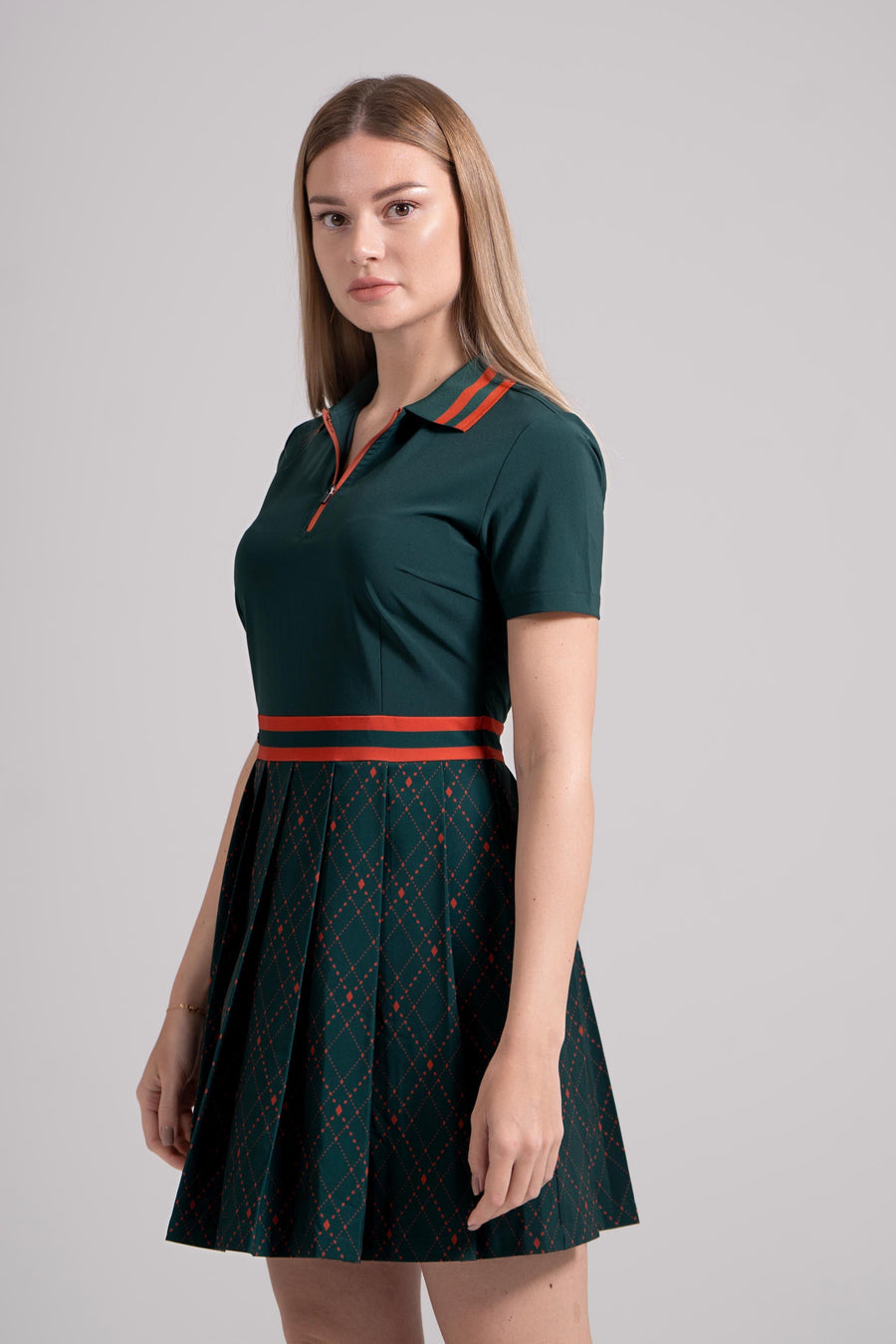 EGL Women's Golf Dress - Green with Maroon Stripes - Athletic Fit