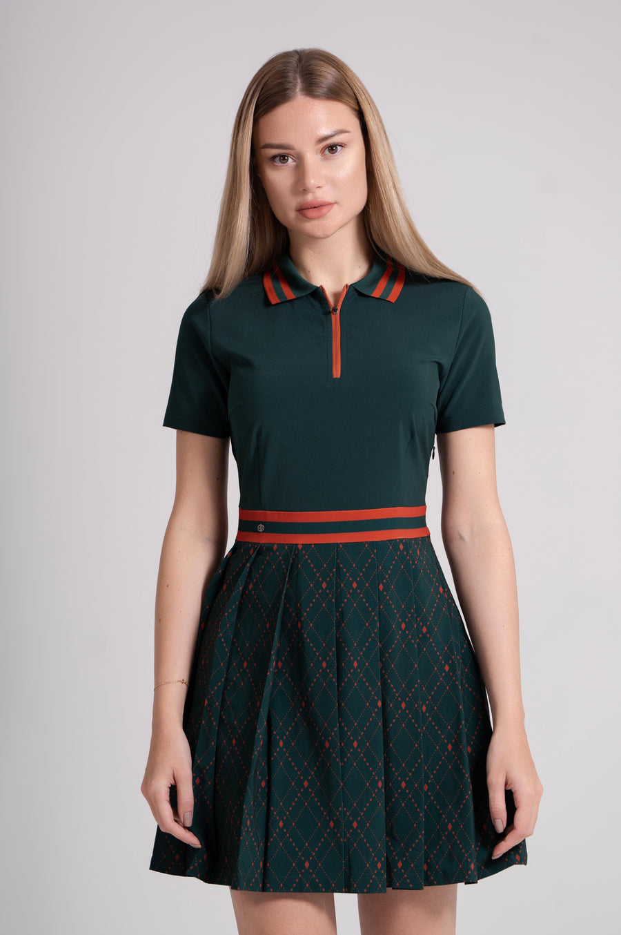 EGL Women's Golf Dress - Green with Maroon Stripes - Athletic Fit