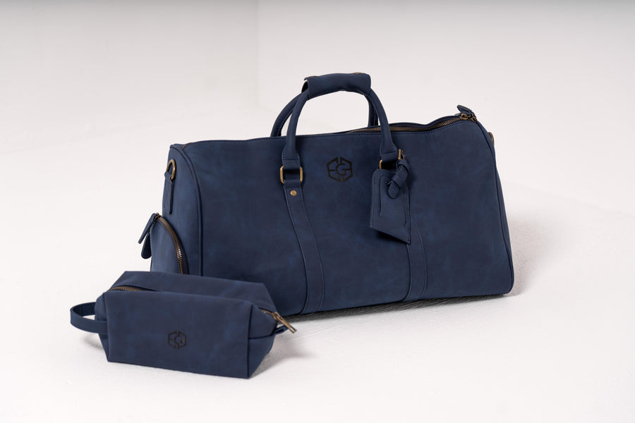 EGL Stylish Vegan Suede Leather Duffle Bag - Midnight Blue | Golf Durable Travel Bag