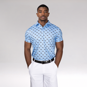 EGL Men's Equestrian Argyle Performance Golf Polo T-Shirt - Sky Blue